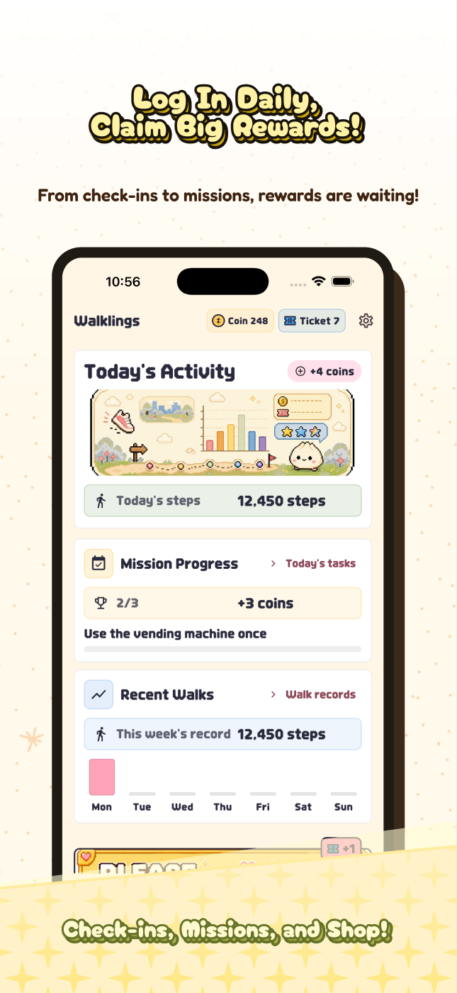 Daily check-in and rewards screen